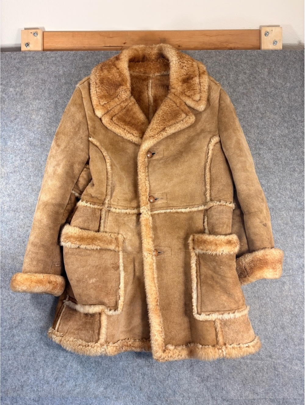 Vintage Brown Shearling Faux Fur Coat size L/XL
